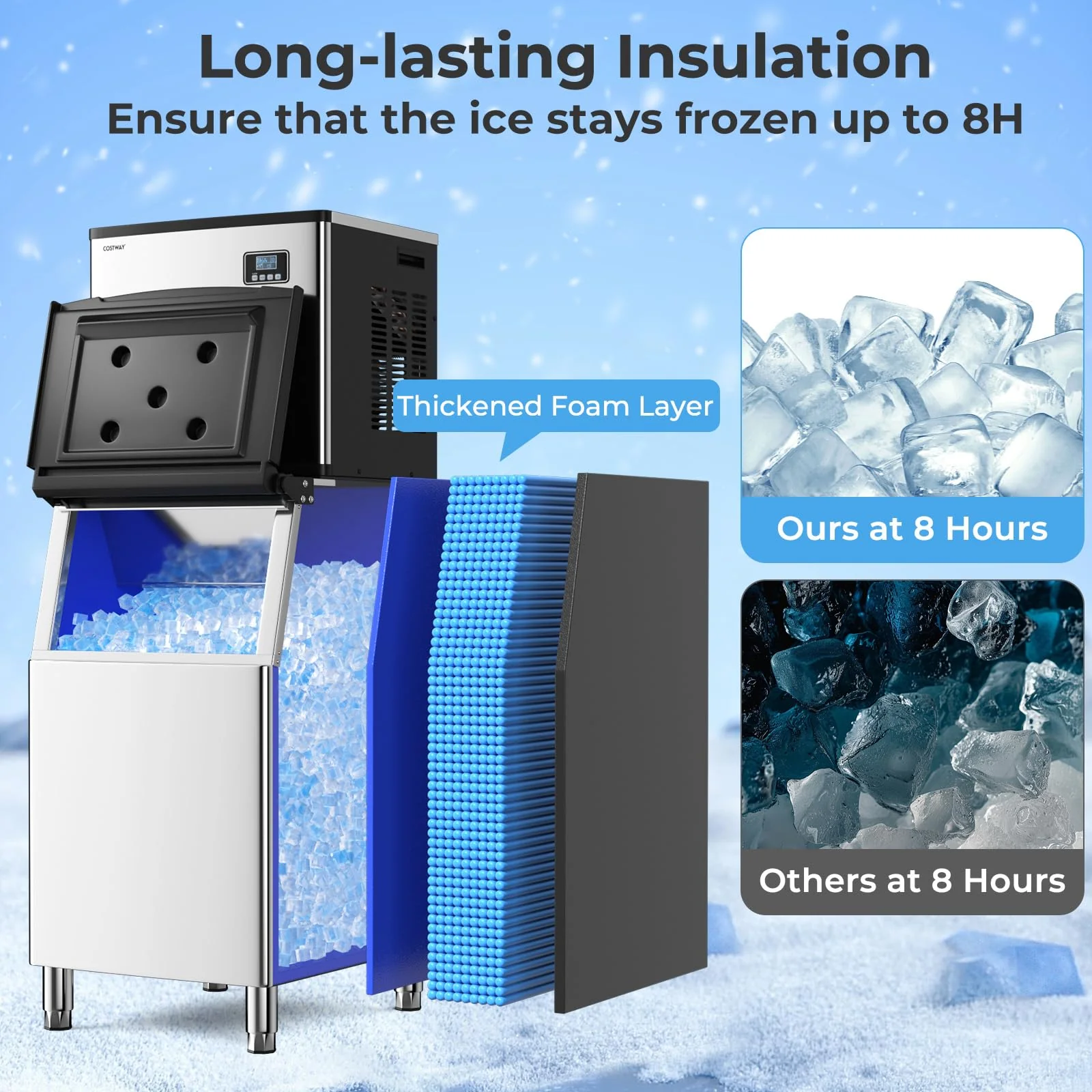 Eletriclife Commercial Ice Maker Machine 418 LBS/24H with 200 LBS Storage Bin