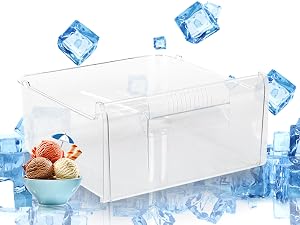 una caja transparente con cubitos de hielo y un cuenco con cubitos de hielo.