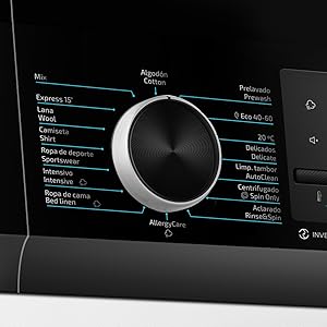 Lavadora de carga frontal de 7 Kg blanca, 1400 rpm, motor inverter plus, vapor y clase A