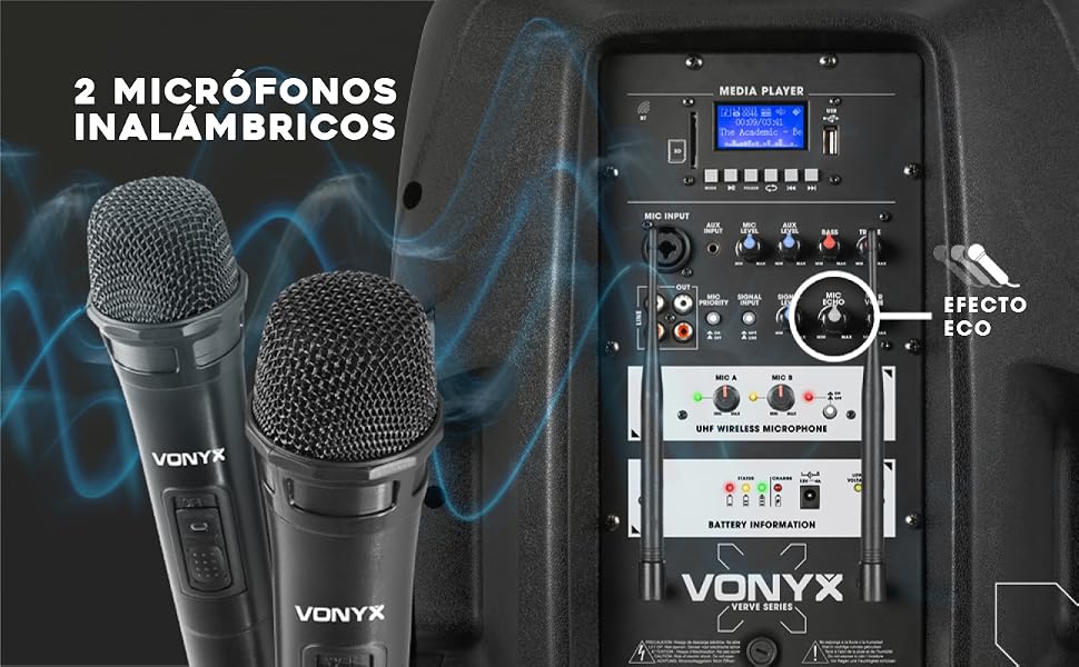 un micrófono negro con un micrófono al lado.
