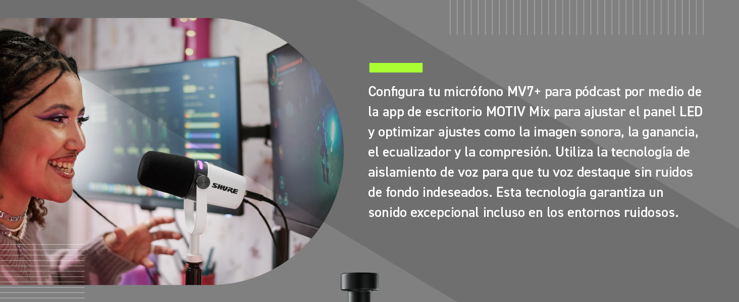 Shure MV7+ Podcast Microphone. Enhanced Audio, LED Touch Panel, USB-C & XLR Outputs