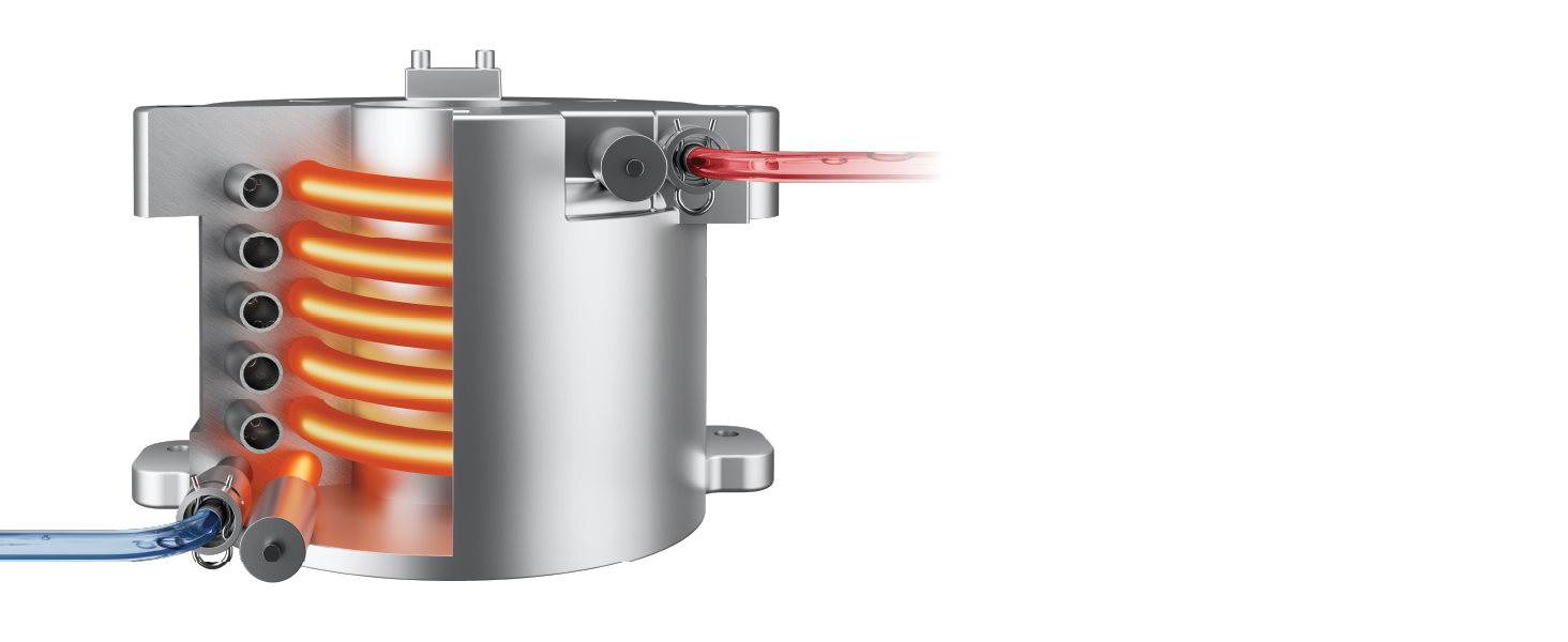 un primer plano de un cilindro de metal con un rayo láser rojo