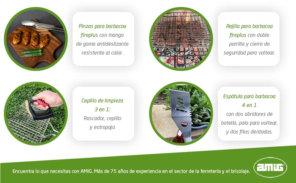 amig Barbacoas Fireplus de Carbón o Leña acero inoxidable accesorios parilla
