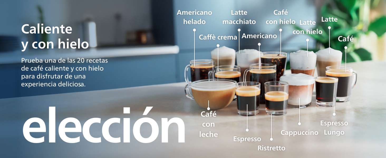 El texto dice «elección». Collage de marketing con tazas de café e imágenes de estilos de vida con texto en español superpuesto sobre la selección o la elección.