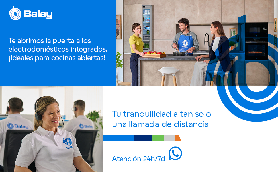 El texto dice: «Te ayudamos a ponerle a tus micromomentos fotografías. Una llamada de distancia. Atención 24 horas al día, 7 días a la semana con el icono de WhatsApp. Imagen de marketing que muestra el entorno minorista.