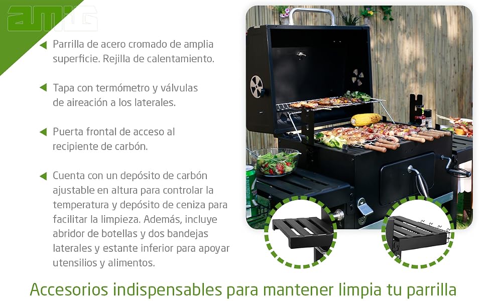 amig Barbacoas Fireplus de Carbón o Leña acero inoxidable accesorios parilla