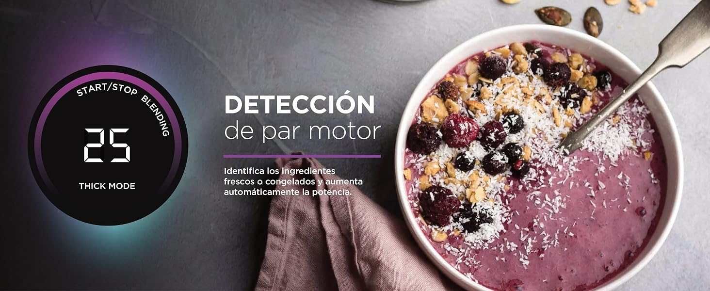 El texto dice «DETECCIÓN». Interfaz digital que muestra una pantalla circular con el número «25» y segmentos iluminados. Pantalla de monitorización tecnológica de color morado.