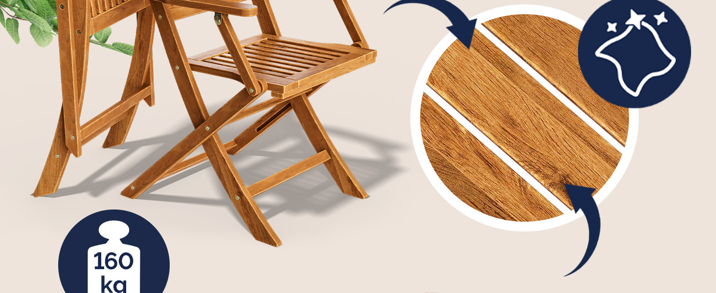 Sillas Casaria de Madera Acacia con Capacidad de hasta 160 Kg y Acabado Fácil de Limpiar
