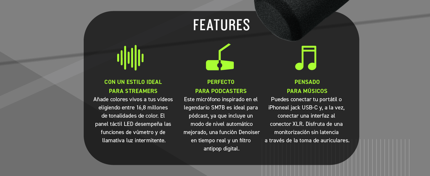Shure MV7+ Podcast Microphone. Enhanced Audio, LED Touch Panel, USB-C & XLR Outputs