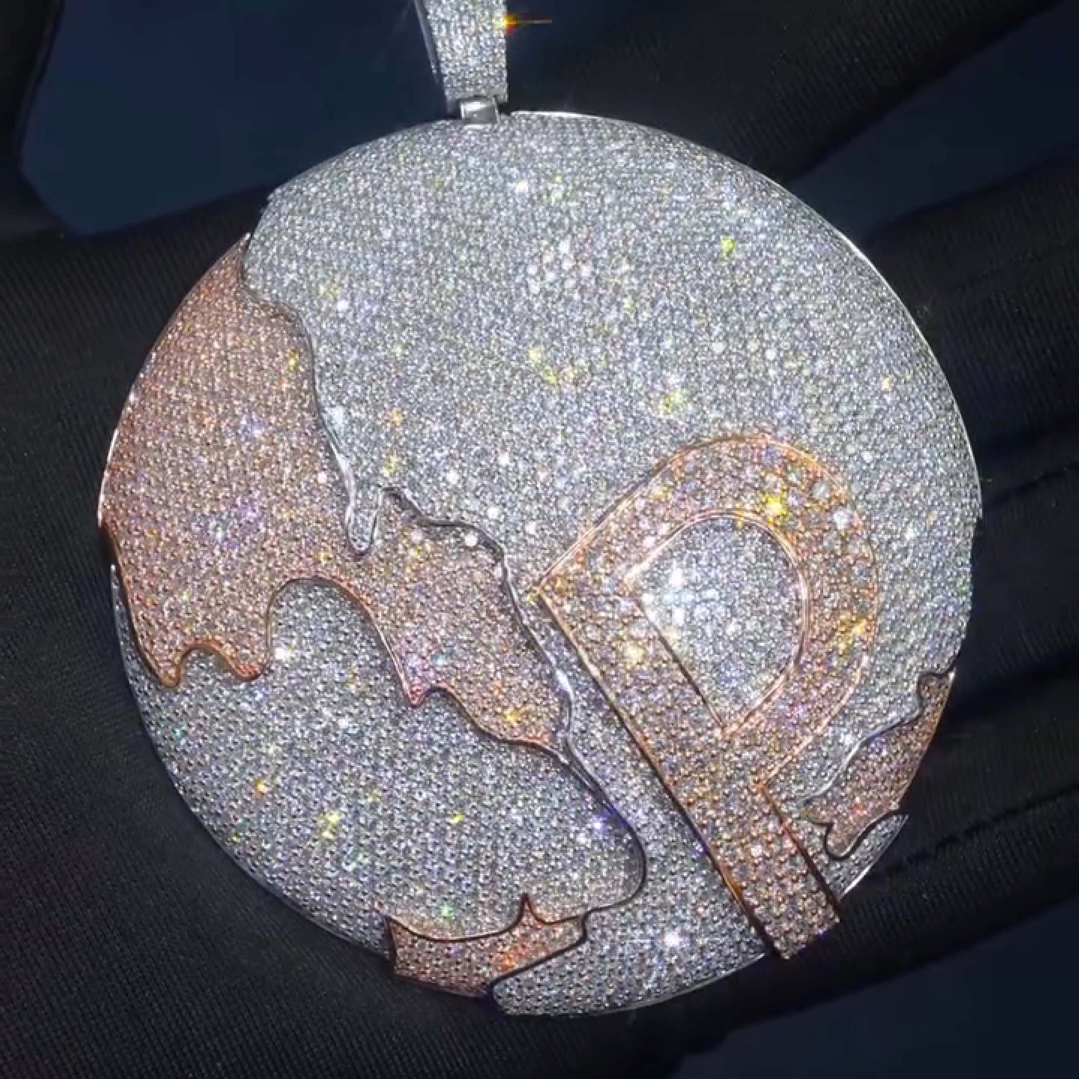 side view cosmic P pendant iced out styling