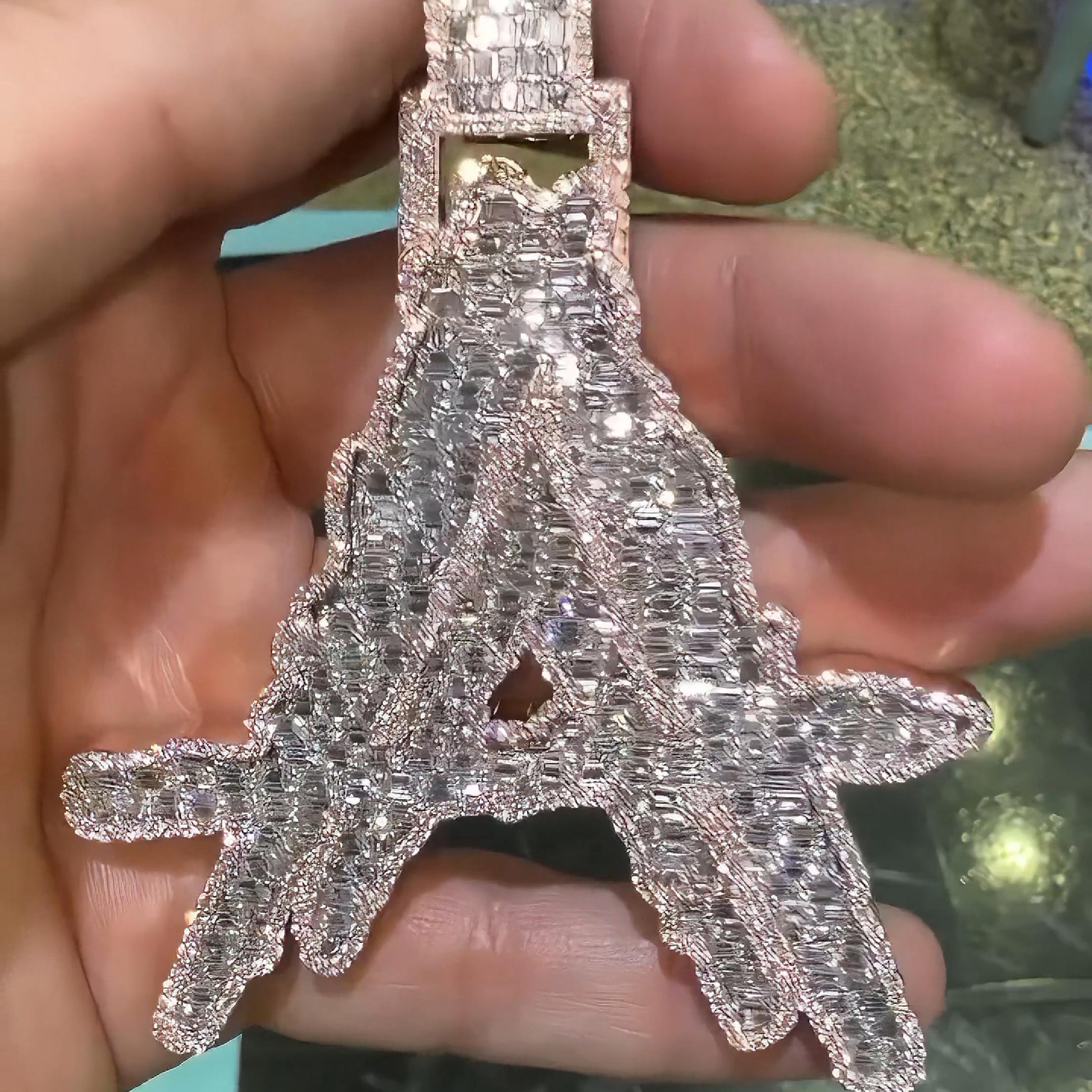 iced out double A pendant stone detail front view
