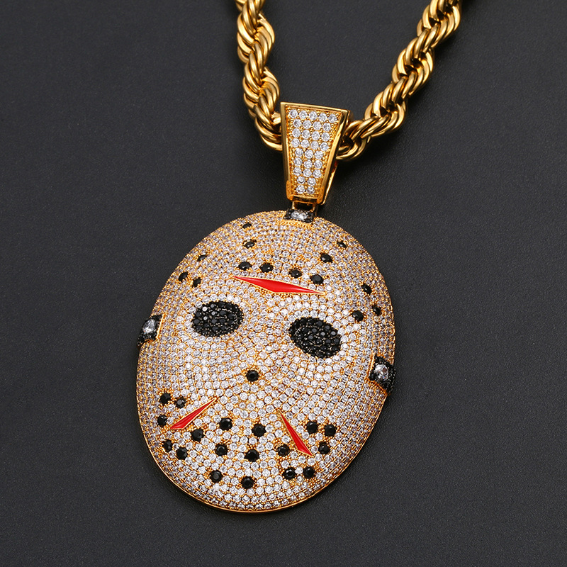 gold horror puppet style pendant front view luxury streetwear jewelry