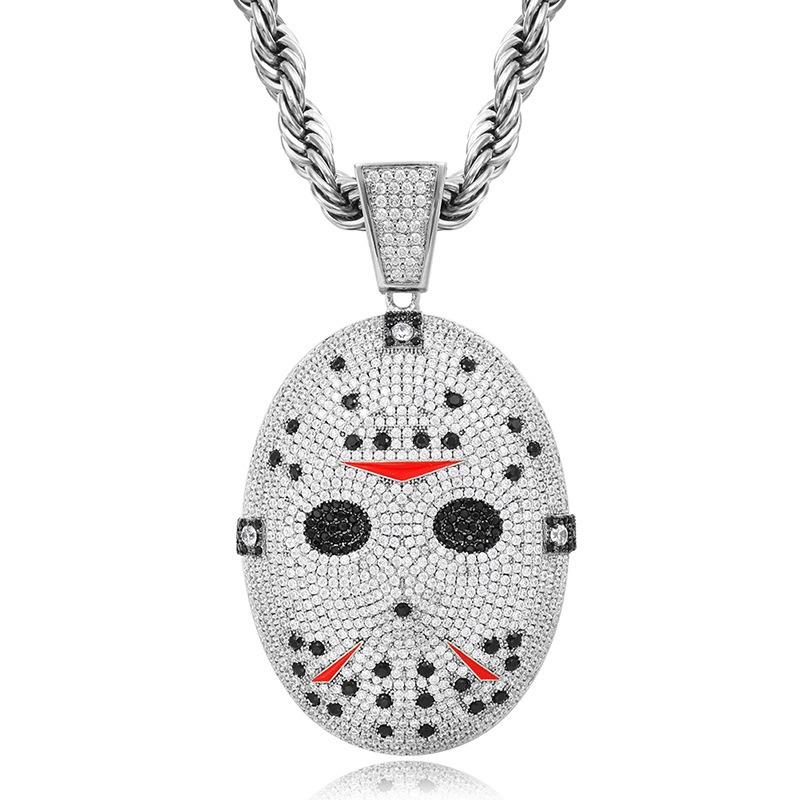 white gold horror puppet style pendant front view statement jewelry style
