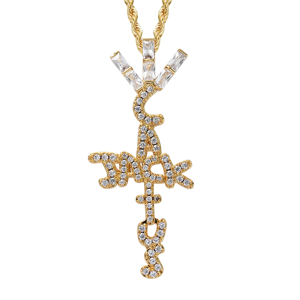 gold graphic cross pendant chain set front view luxury streetwear jewelry