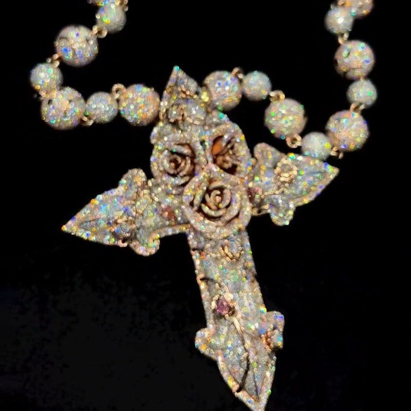 Moissanite Roses Around the Cross Pendant