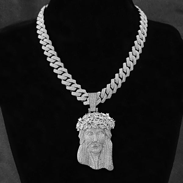 Jesus Moissanite Pendant Cuban Chain Set
