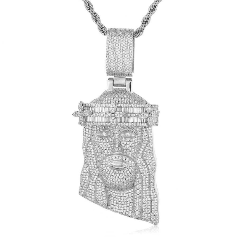 clover Jesus pendant angled close up premium luxury finish jewelry