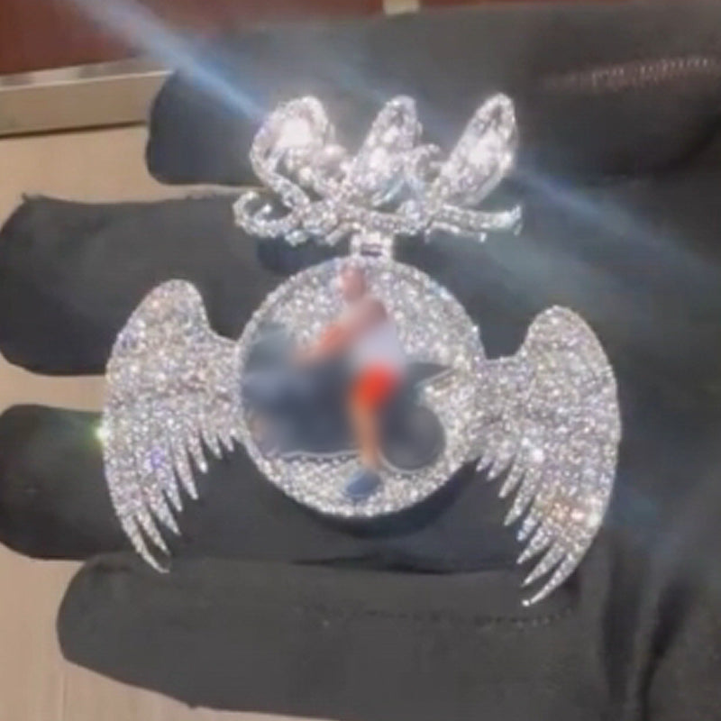 Art Letter Buttons can be Customized Photo Wings Round Pendant