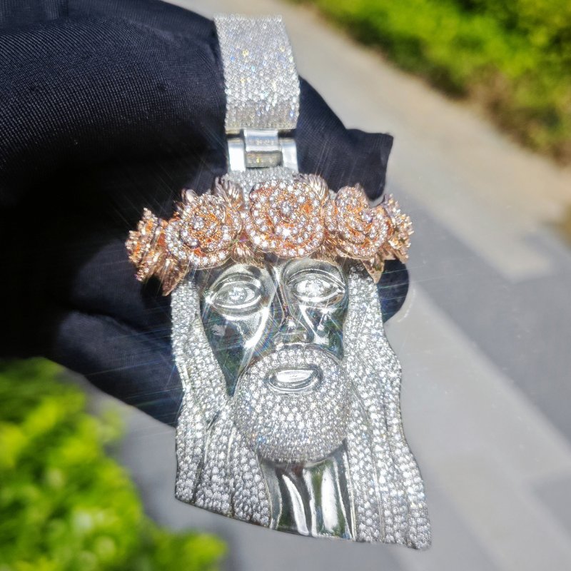 Moissanite Rose Headdress Jesus Pendant