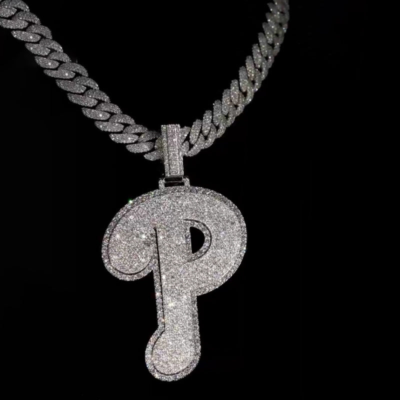 Iced Out Letter P Pendant Chain Set