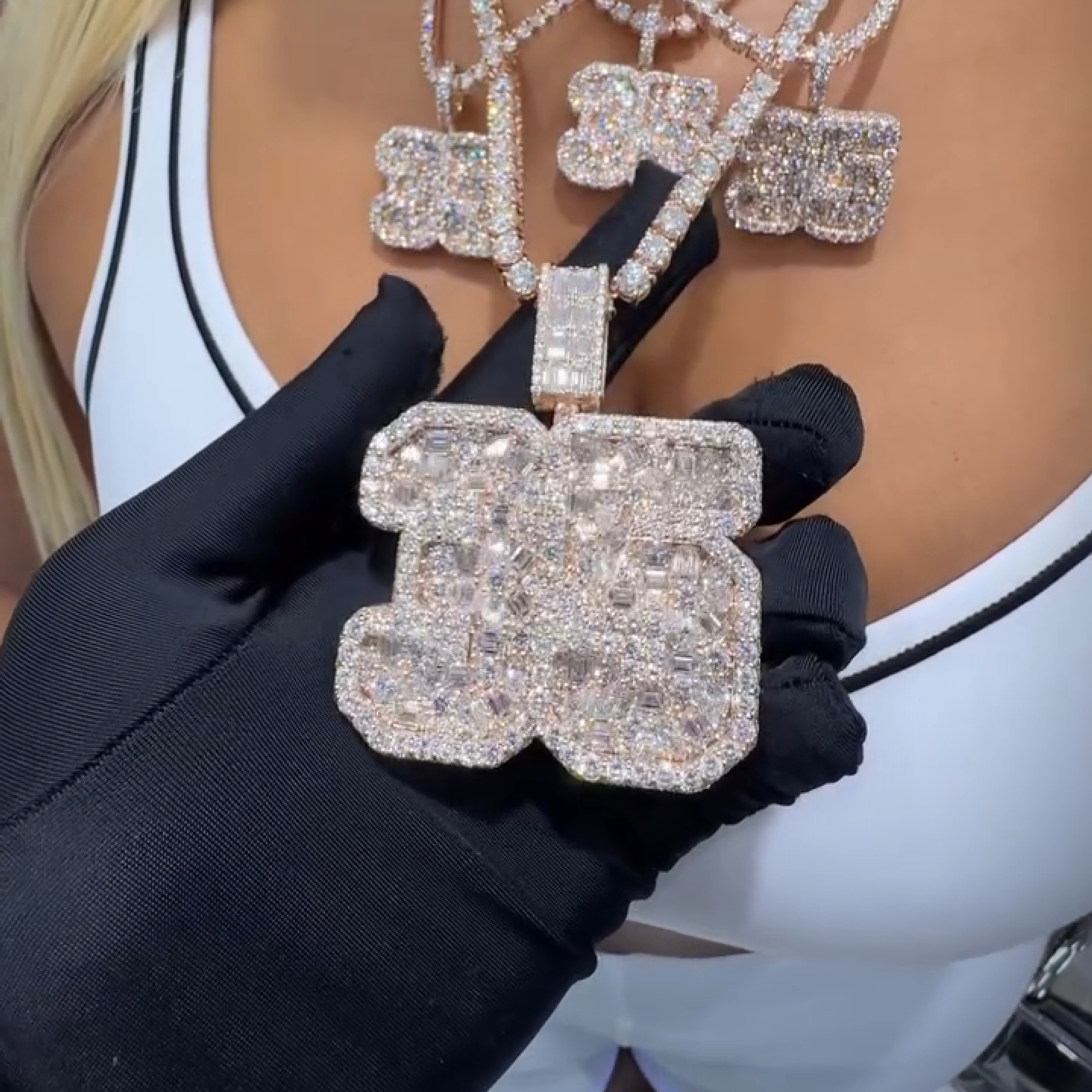 Iced Number “35” Baguette Cut Pendant