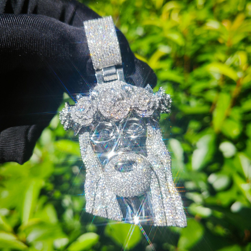 Moissanite Rose Headdress Jesus Pendant