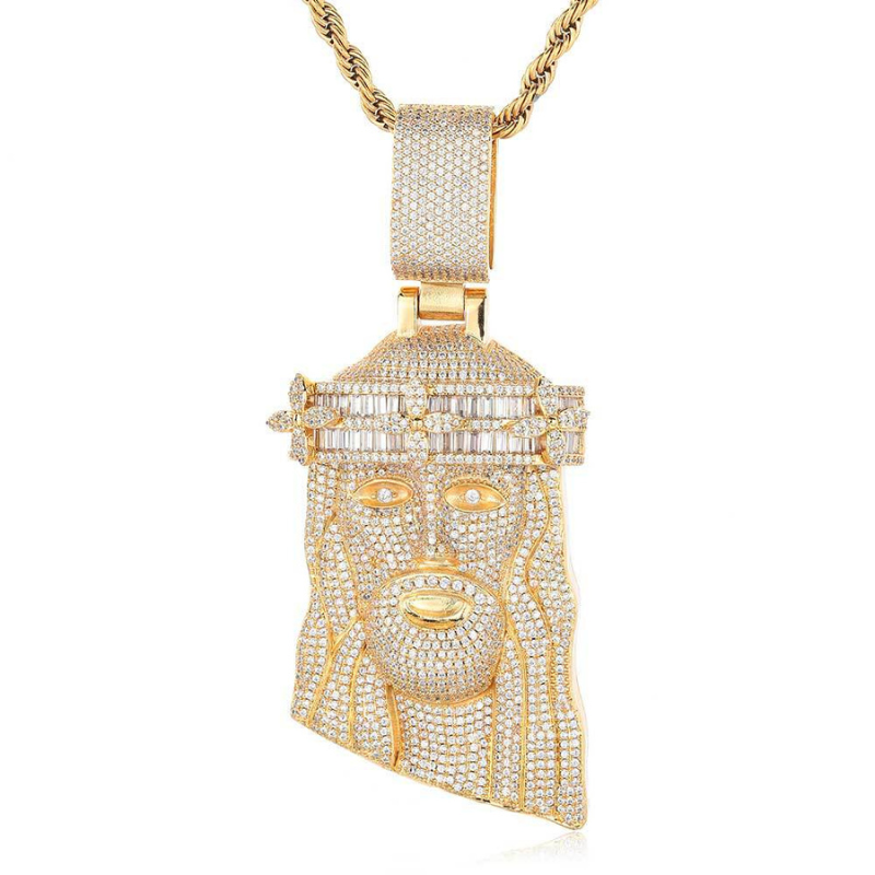 clover Jesus pendant angled close up premium luxury finish jewelry