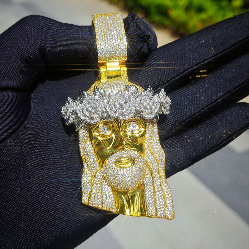 Moissanite Rose Headdress Jesus Pendant