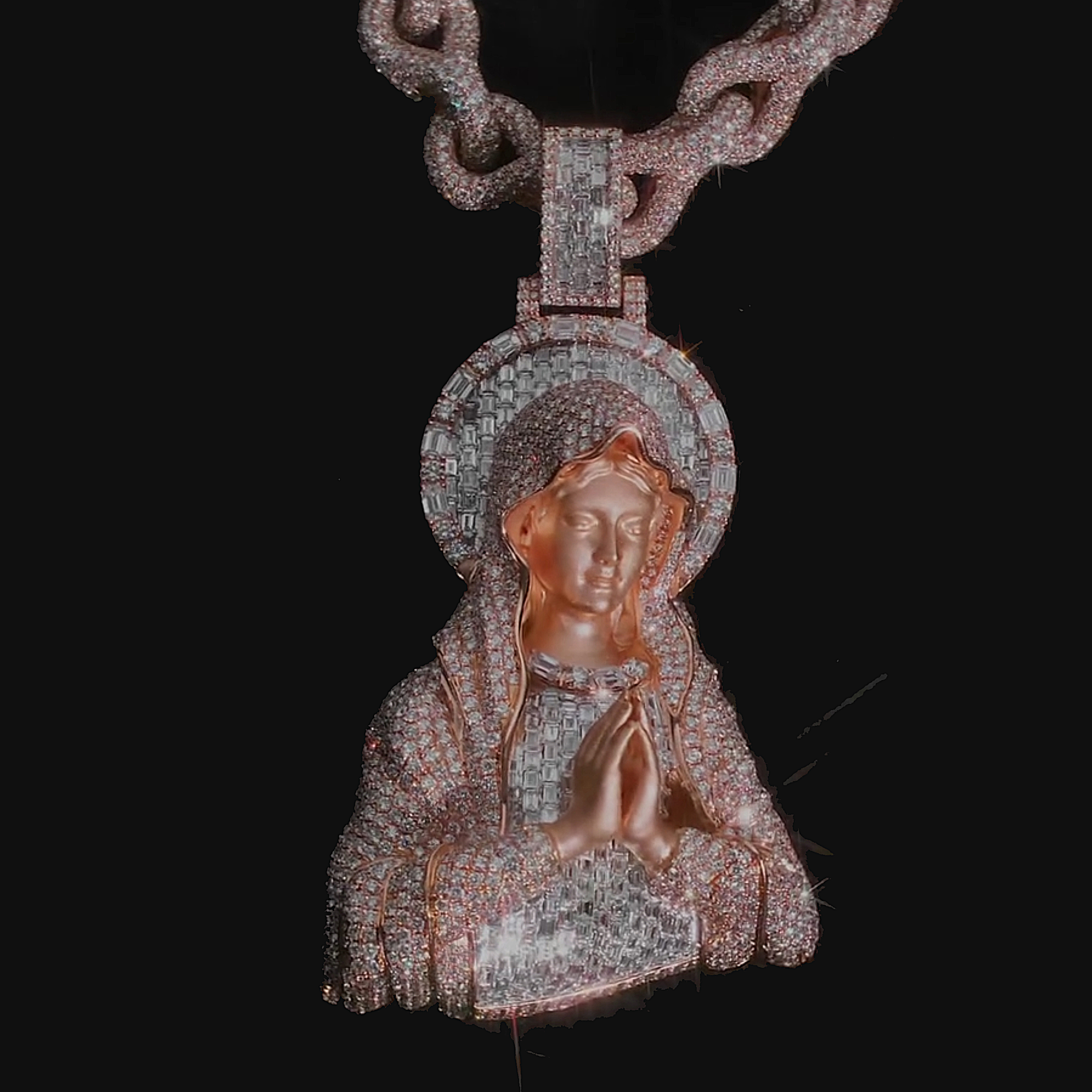 Moissanite Baguette Praying Virgin Mary Pendant