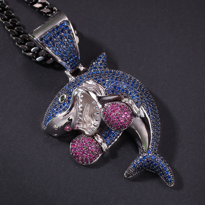 boxing shark pendant side view luxury jewelry finish detail