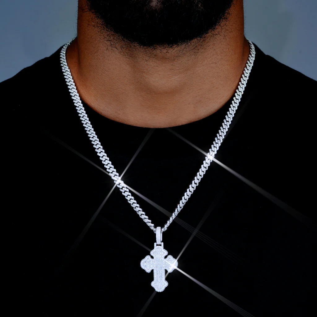 model wearing cloud cross pendant chain