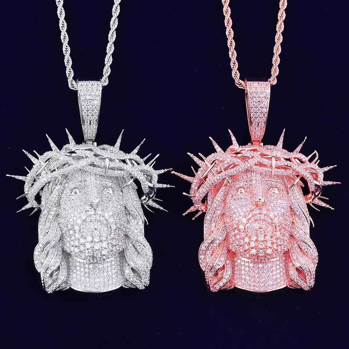 rose gold crowned Jesus pendant stone details