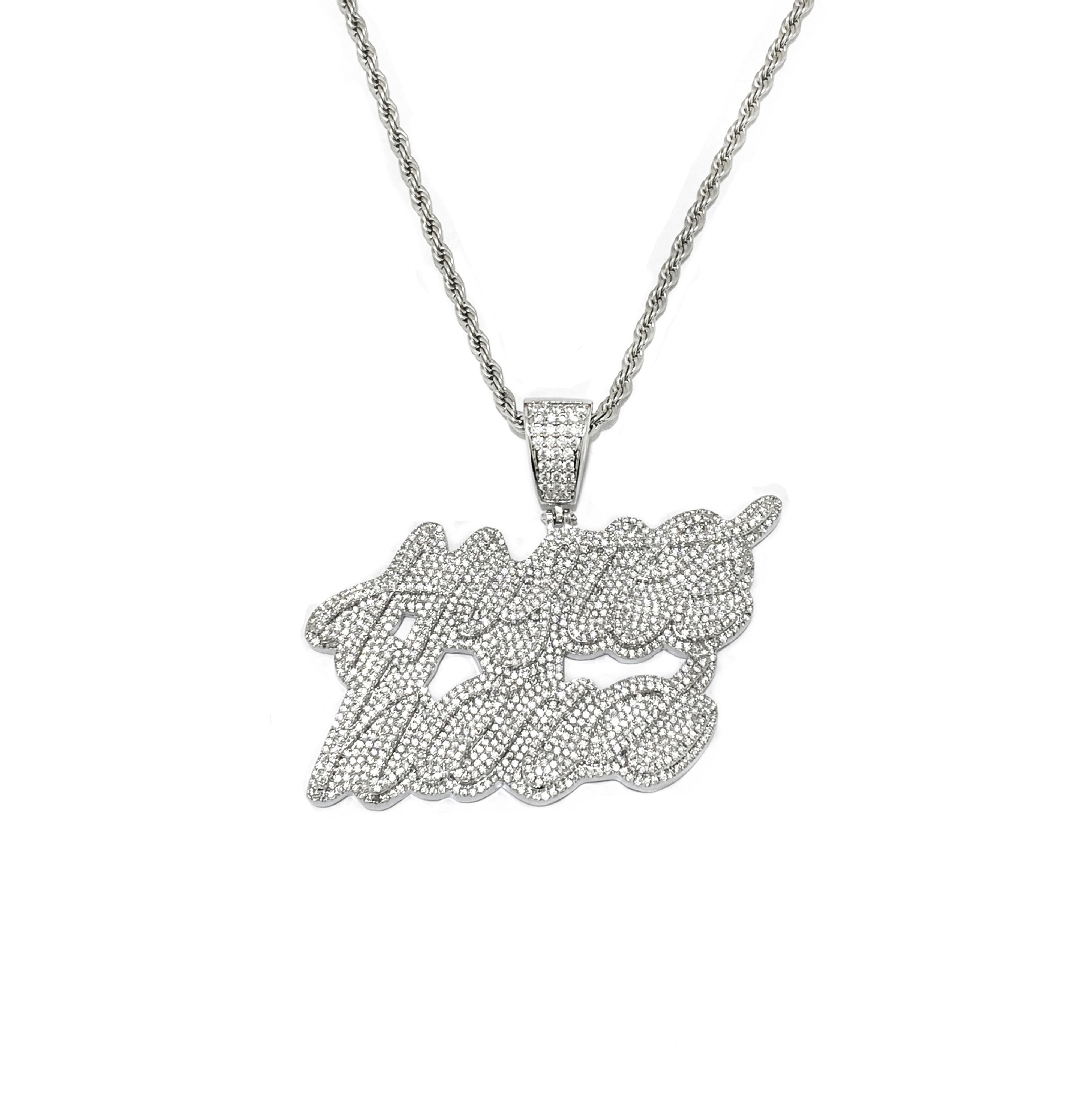 iced out hustle pendant front view