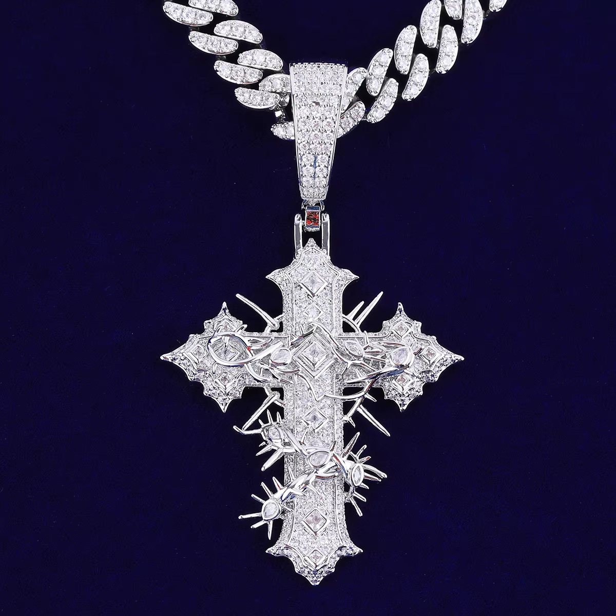 white gold spiked cross pendant luxury styling