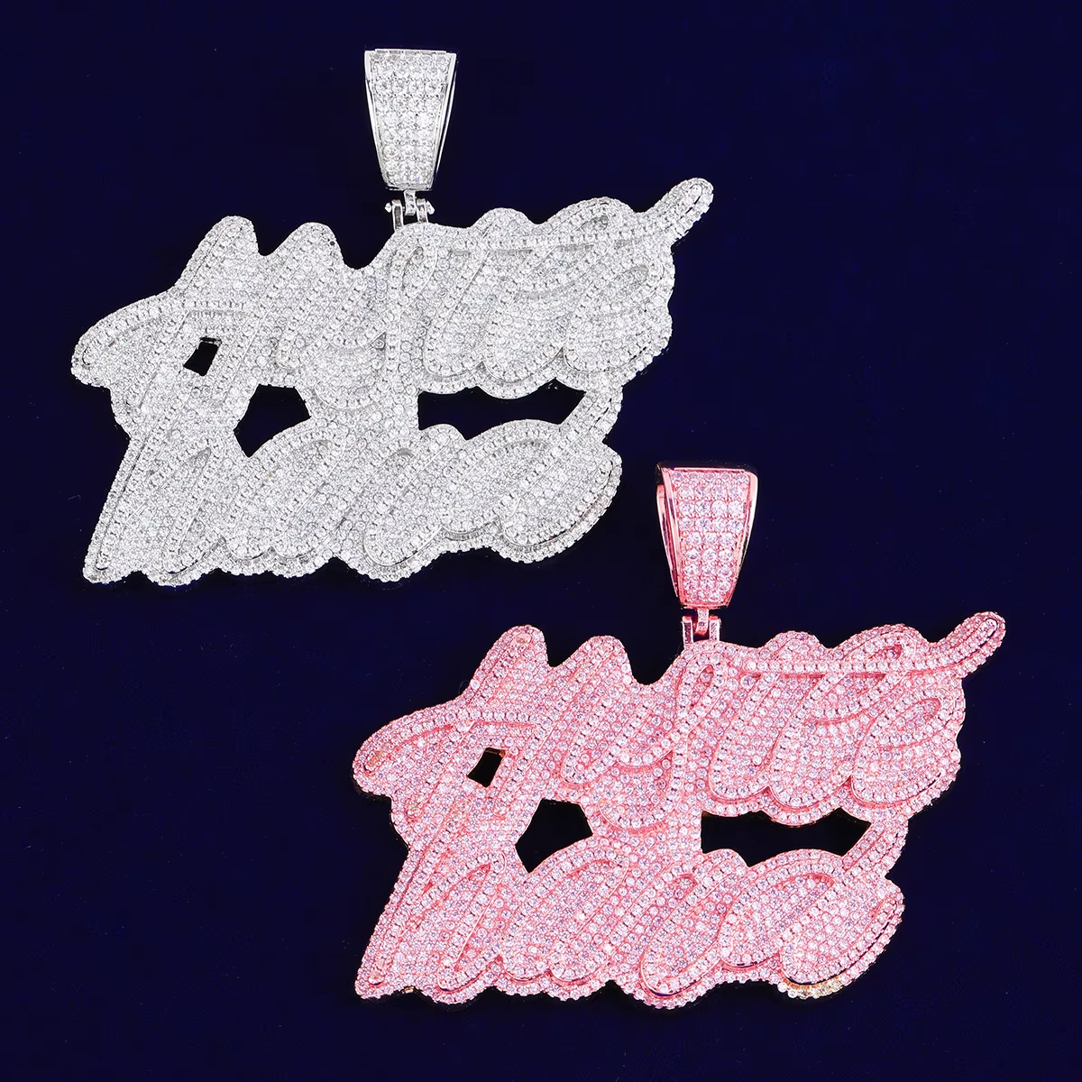 iced out hustle pendant front view