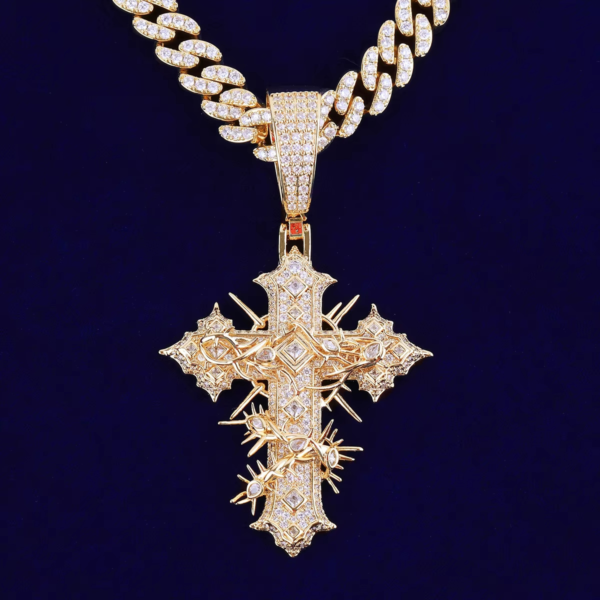 gold spiked cross pendant iced jewelry