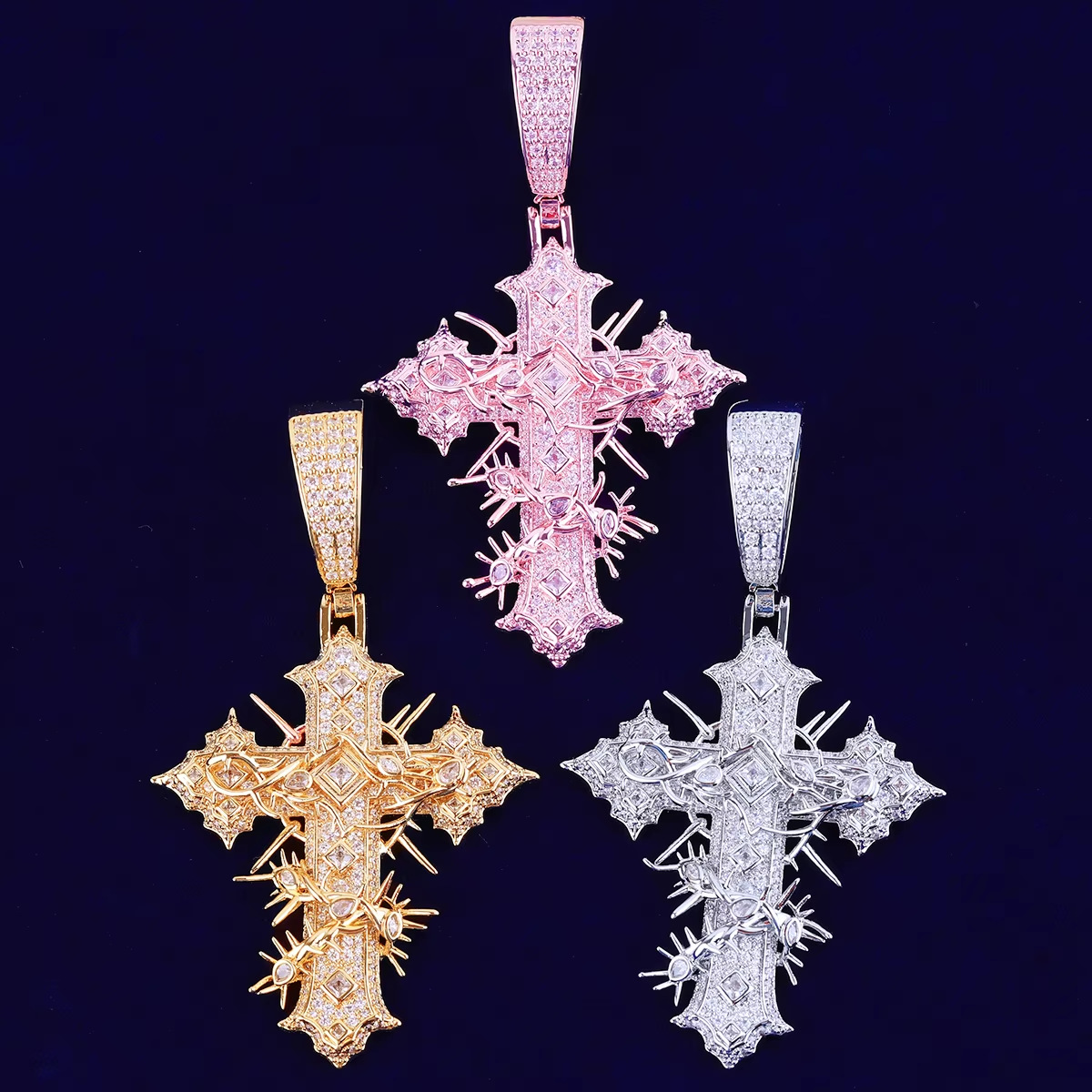 sharp edge cross pendant close up details
