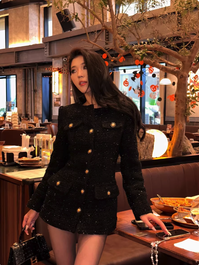 Sequin-Embellished Tweed Blazer Dress