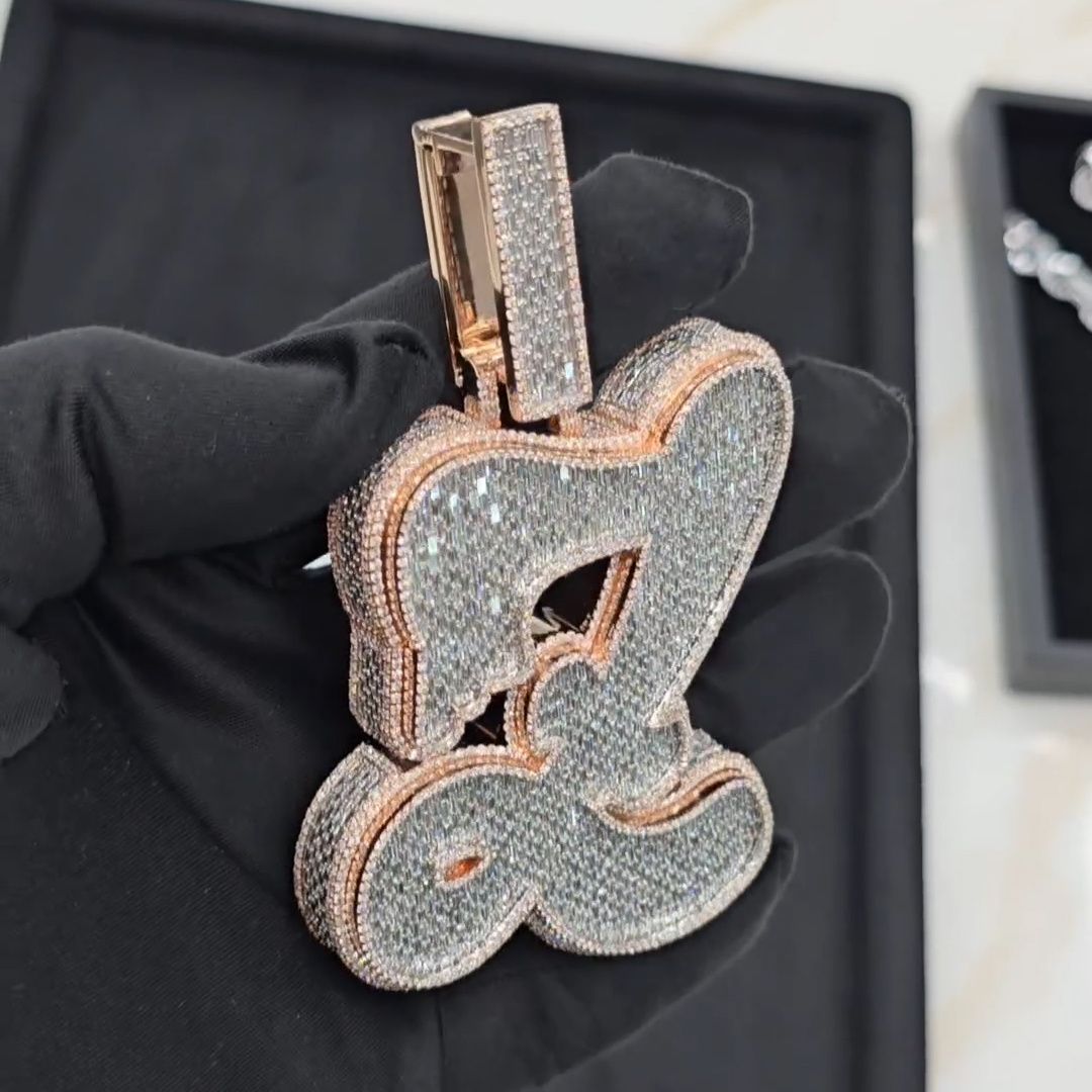 iced out baguette pendant bail close up