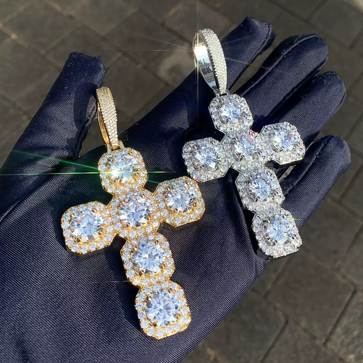 iced out cross pendant bail close up