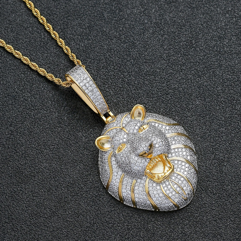 model wearing Royal Lion pendant chain