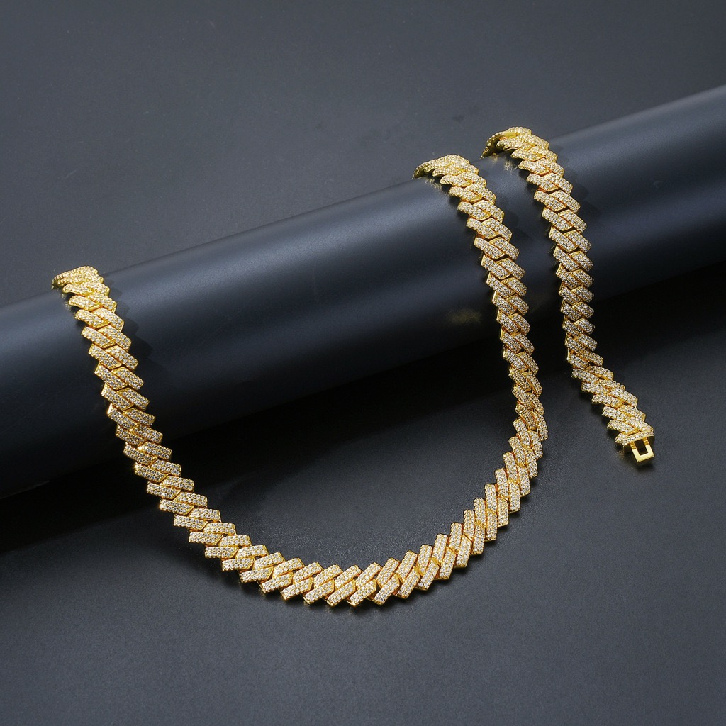 gold Cuban chain front view hip hop jewelry style