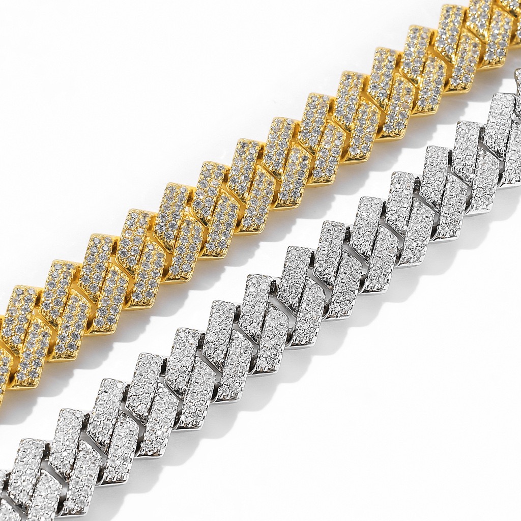 white gold and gold Cuban chain angled view luxury jewelry