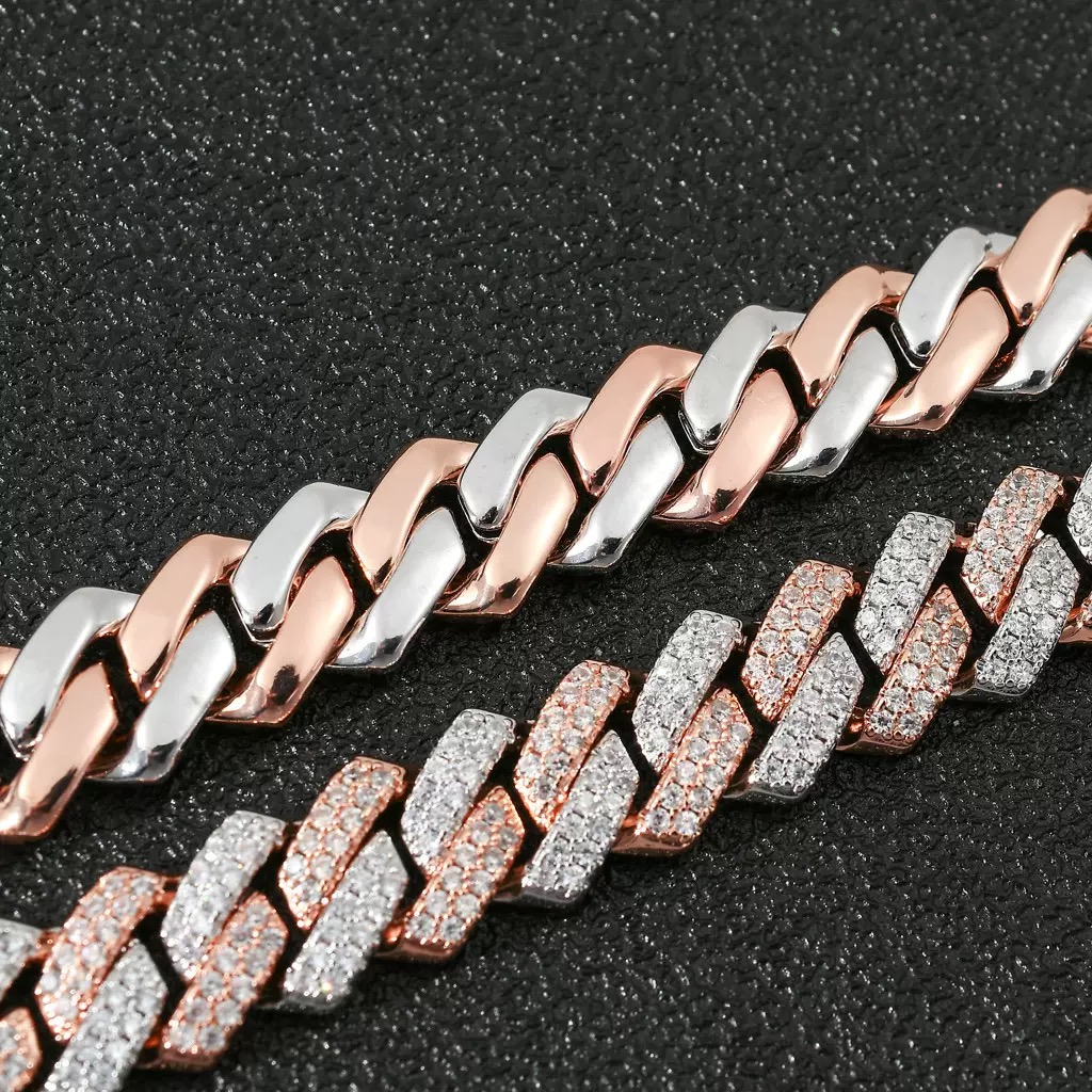 rose gold and white gold cuban chain back view metal craftsmanship detail luxury finish