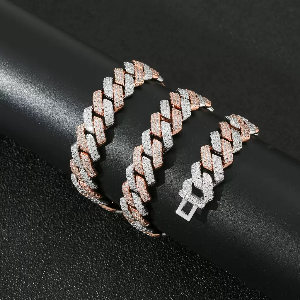 rose gold and white gold Cuban chain front view luxury style