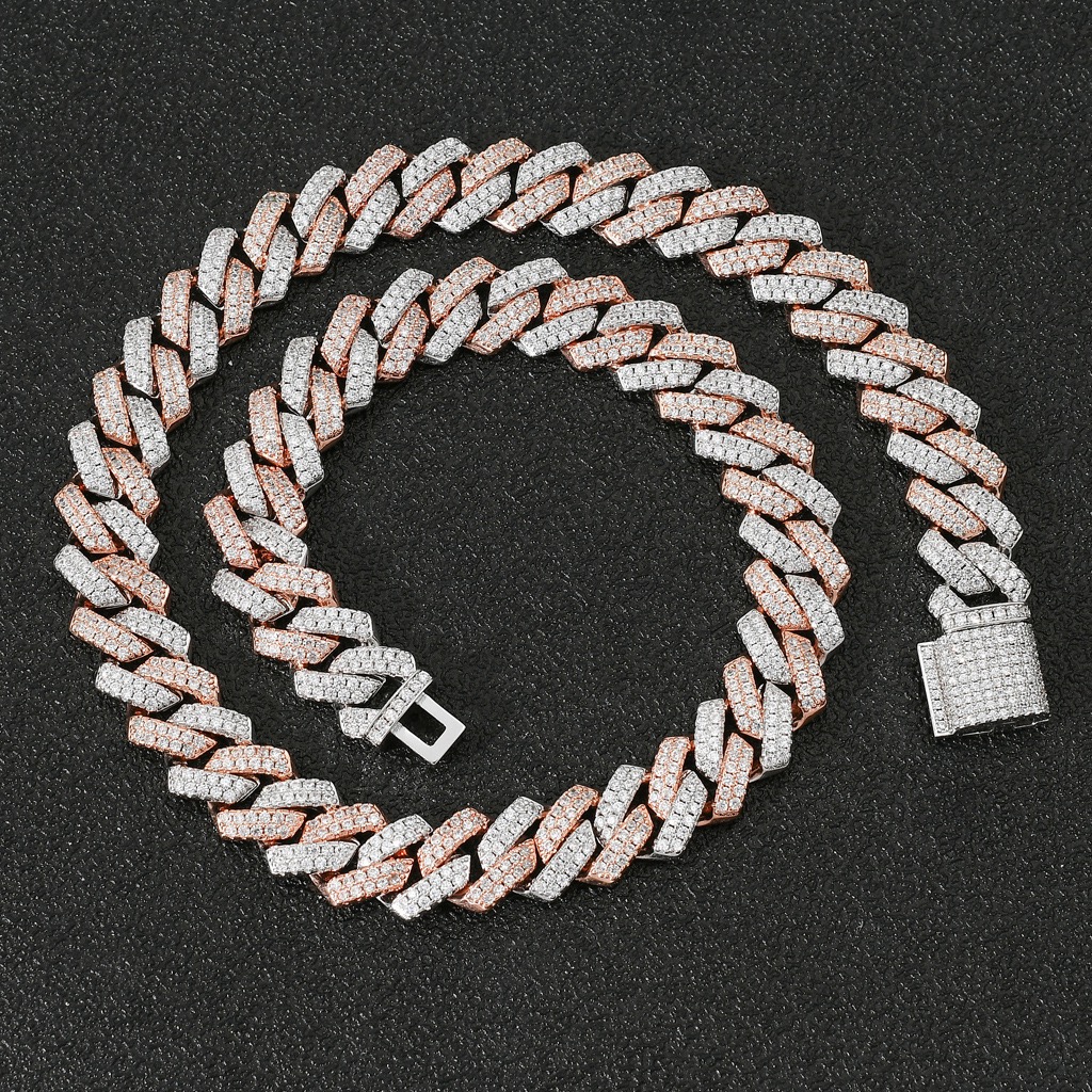 rose gold and white gold Cuban chain front view luxury style