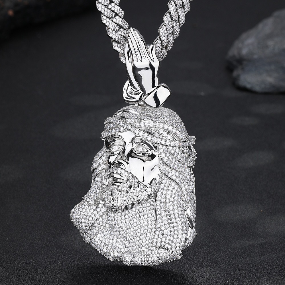 praying hands Jesus pendant iced out hip hop jewelry