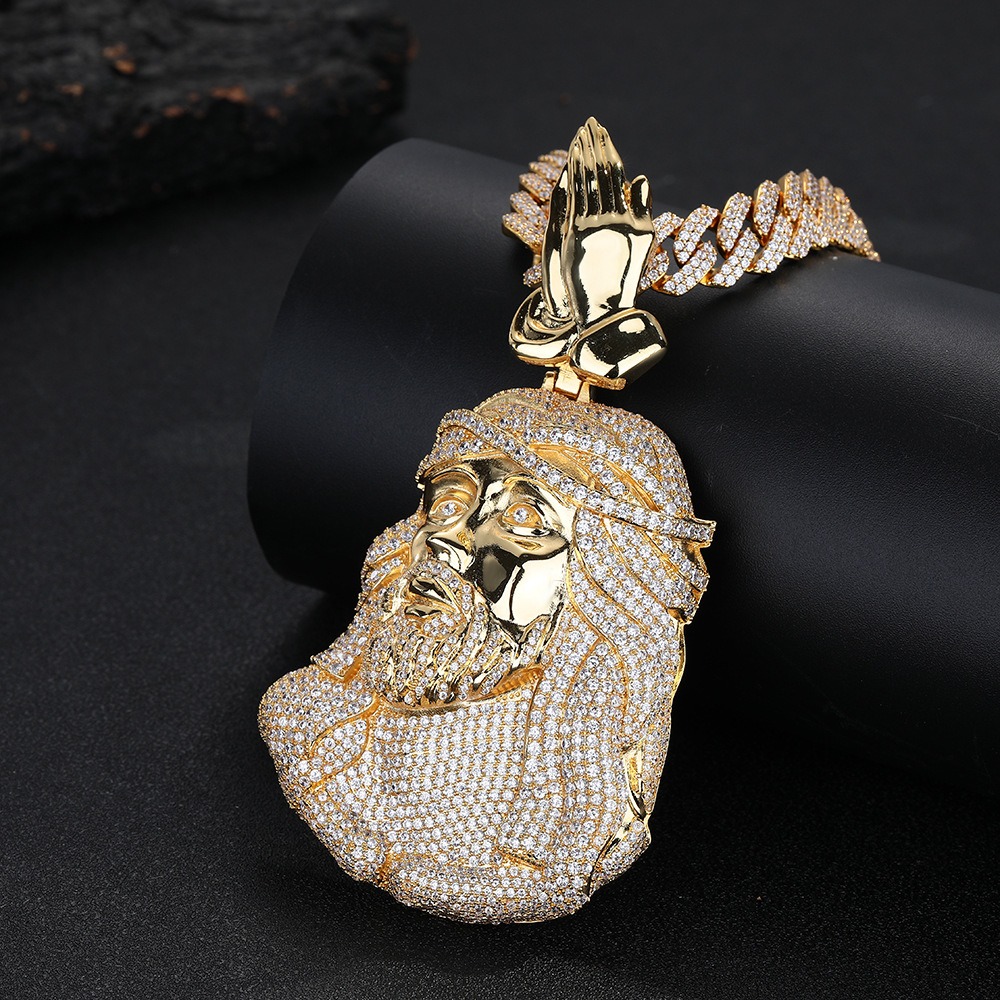 praying hands Jesus pendant iced out hip hop jewelry