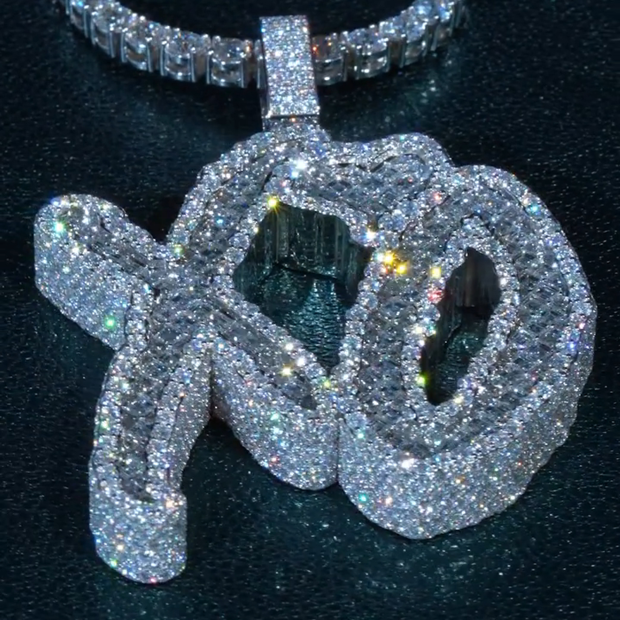XO baguette pendant iced out hip hop jewelry