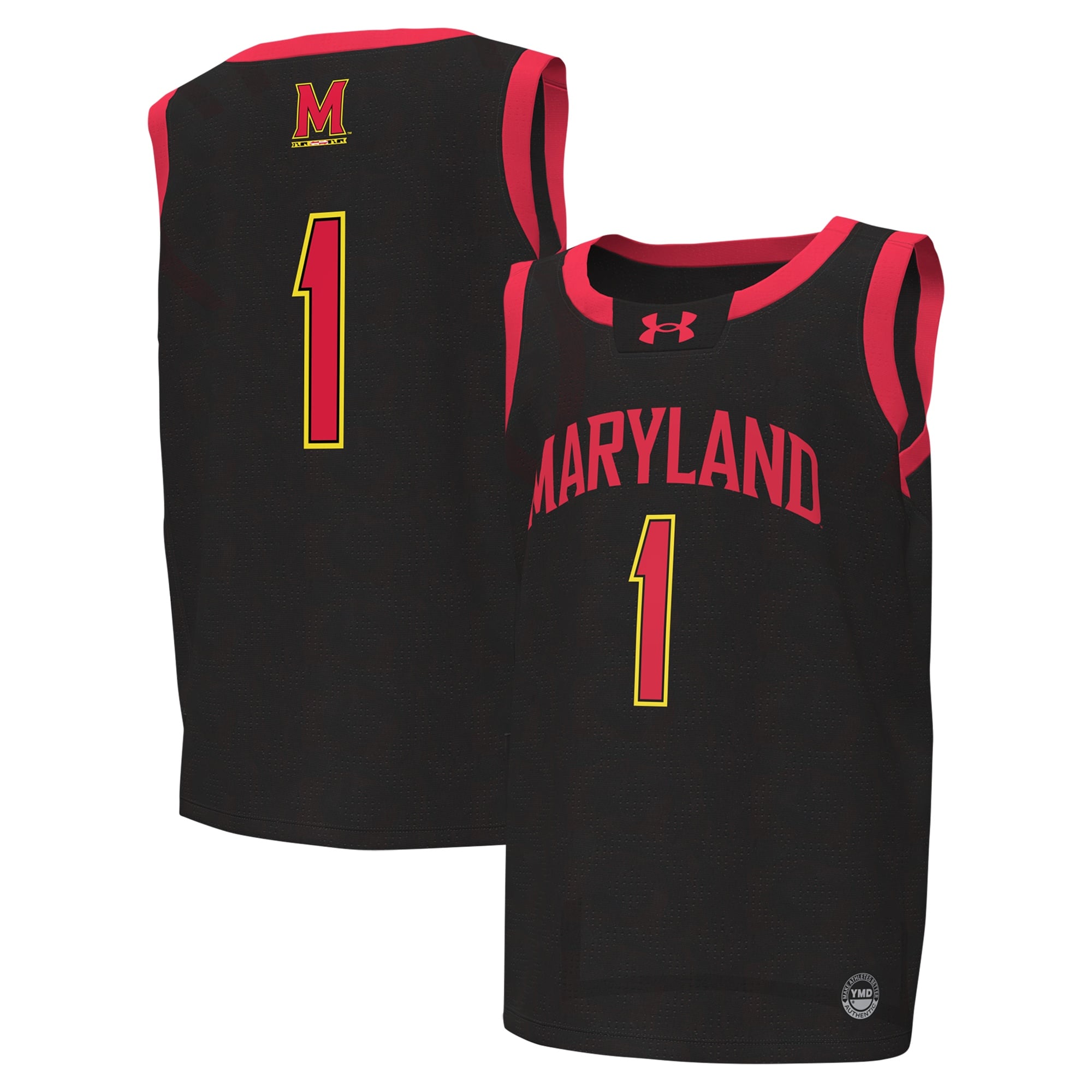 #1Maryland Terrapins Youth Basketball Jersey Black - front and back view